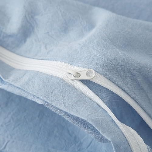 LIFETOWN 100% Washed Cotton Duvet Cover Set Linen Feel Natural Wrinkle Lightweight Comfy (Queen, Cornflower Blue) thumbnail 5
