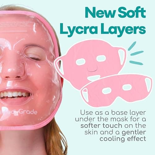 Medi Grade Face Ice Pack and Cooling Eye Mask Set, ChillGel Gel Mask, Pink | Ice face mask and gel eye mask for puffy eyes and dark circles, cooling self care with storage bag thumbnail 2