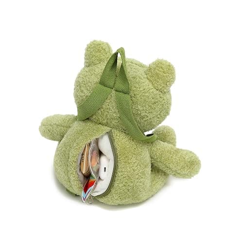 Bycobecy Cute Frog Stuffed Animals Backpack for Women, Kawaii Frog Plush Backpack Fluffy Bag Novelty Purse with adjustable Strap (Green) thumbnail 7