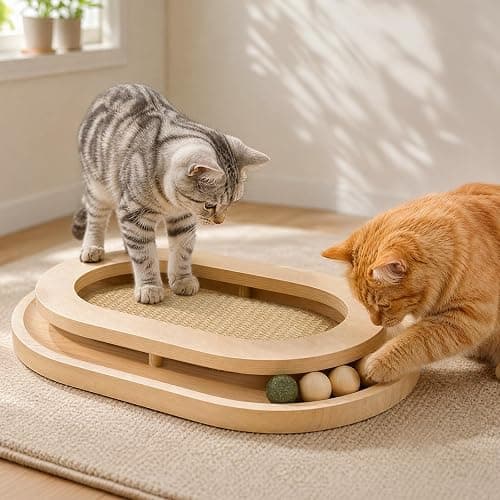 Chuiendi Cat Scratcher, Natural Sisal Cat Scratcher Pad & Interactive Kitten Toy with Ball Track and Catnip Ball for Indoor Chasing, Hunting, Mental and Physical Exercise, Puzzle for Small Cats - Image 1