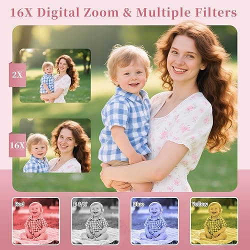 Digital Camera 4K for Kids: 50MP Pink Camera for Photography -16X Zoom Anti-Shake, Date Stamp- Christmas Birthday Gifts for Girls- Compact Camera for 6 7 8 9 10 Year & Up Old Boy Girls thumbnail 4