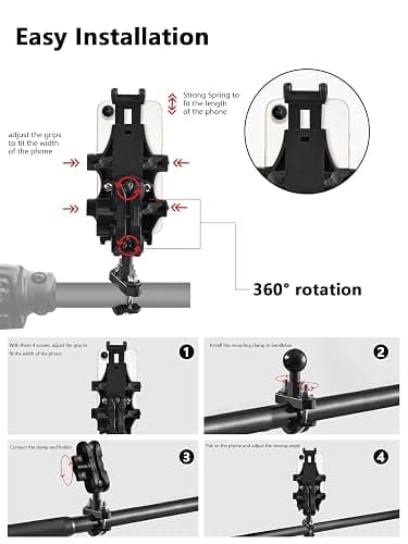 ZIDIYORUO ATV Phone Holder, Quad Phone Mount, 8 Clamps Holds 4.7-7.1" Phones, One Hand Operation Motorcycle Phone Clip for 7/8-9/8" Handlebar,Compatible with Yamaha Polaris Honda Can Am thumbnail 5