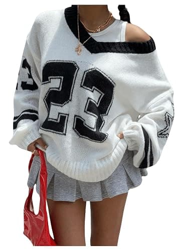 BEAUDRM Women's Y2K Sweater Oversized Sweaters Long Sleeve V Neck Pullover Jumper Knit Top - Image 1