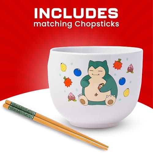 Silver Buffalo Pokemon Snorlax Relaxing and Eating Food Ceramic Ramen Noodle Rice Bowl with Chopsticks, Microwave Safe, 20 Ounces thumbnail 4