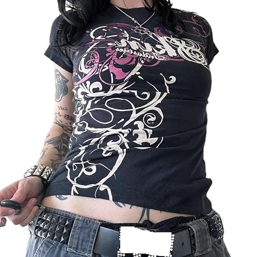Gothic Tees for Women Y2K Grunge Graphic Short Sleeve Crew Neck T-Shirts 90s Vintage Aesthetic Emo Clothes - Image 1