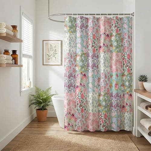 KLYOHAUS Vintage Floral Collage Shower Curtain,180x180cm • Semi-Transparent Water-Resistant Polyester • Includes 12 Hooks • Rustic Decor thumbnail 4