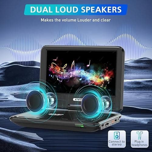 PJGCWB 11.5" Portable DVD Player with 9.5" Swivel Screen, 5-Hours Rechargeable Battery, Car DVD Player for Kids,，Supports SD Card/USB/CD/DVD and Multiple Disc Formats, High Volume Speaker(Inches, 9.5) thumbnail 4