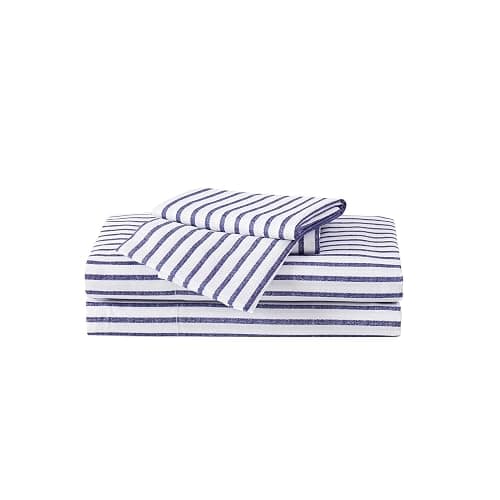 TRULY SOFT Pinstripe White and Navy Polyester 3-Piece Twin XL Sheet Set, Stripe Themed, for Men and Women, Oeko-TEX Certified Confidence thumbnail 3