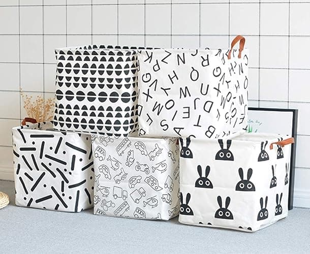Square Storage Basket Canvas Collapsible Organizer Bins for Book, Nursery, Kid's Toys, Closet & Laundry, Gift Baskets(Letter) - Letter thumbnail 7