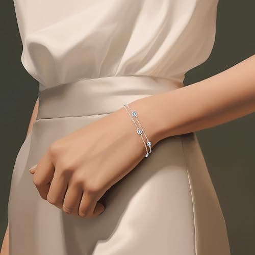 LOUISA SECRET Birthstone Bracelets for Women, 925 Sterling Silver Charm Link Double Strand Bracelet, Birthday Anniversary Christmas Jewelry Gifts for Wife Girlfriend Mother her… thumbnail 3