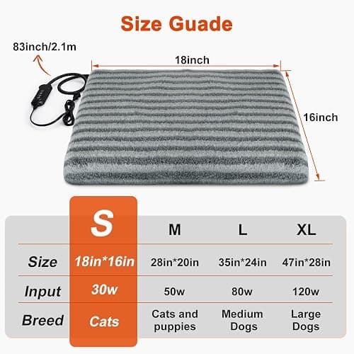 SHU UFANRO Pet Heating Pad, Waterproof Heated Cat Bed with 11 Adjustable Temperatures & 24H Timer, Auto Shut-Off, Chew-Resistant Cord, Washable Cover, Indoor Electric Heating Mat, Grey, S(18" x 16") thumbnail 5