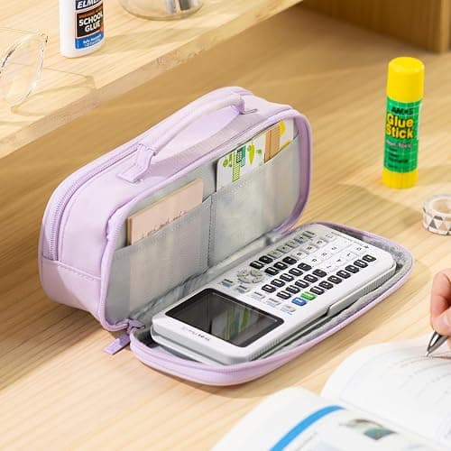 EASTHILL Large Capacity Pencil Case Pen Pouch Organizer Canvas Pencil Bag with Handle School Supplies for Teen Girls-Purple thumbnail 2