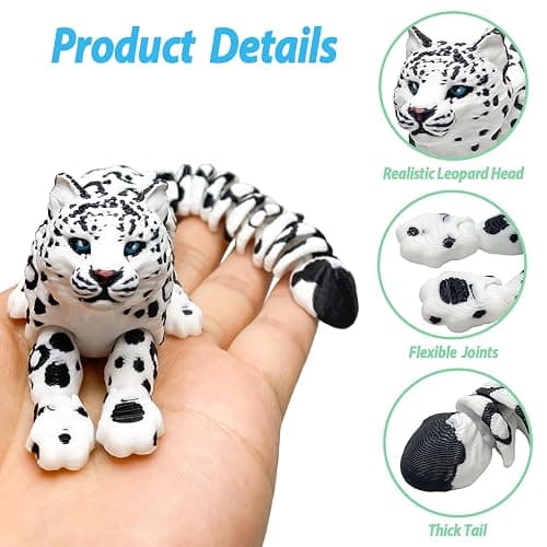 BuQueHM 3D Printed Animals – 8in Snow Leopard Flexible Articulated 3D Animals for Stress Relief & Unique Desk Decor thumbnail 5