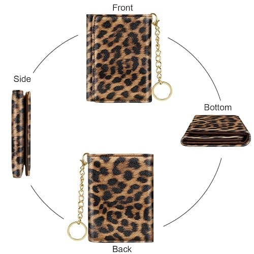Simikol Trifold Womens Wallet Small Slim RFID Blocking Card Wallet Cute Credit Card Holder Leather Mini Purse with Cash Pocket 7 Card Slots ID Window, Leopard thumbnail 7