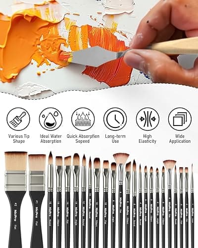 Nicpro 26pcs Professional Paint Brush Set with Palette Knife & Canvas Roll | Craft Paint Brushes for Acrylic Painting, Oil, Watercolor, Gouache & Canvas, Drawing & Art Supplies for Adults, Artists Gift thumbnail 9