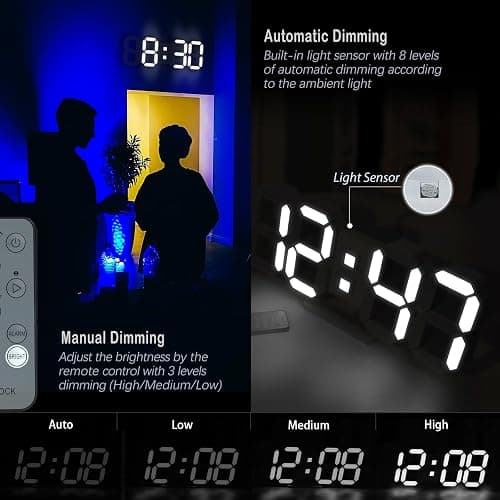 KOSUMOSU Wall Clock 15" 3D LED Digital Clock for Bedroom,Large Digital Wall Clock for Living Room Decor,Modern Aesthetic Led Clock with Remote Control thumbnail 2