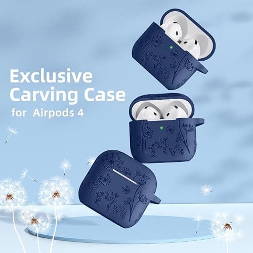 Lerobo for Airpods 4 Case Cover with Cleaner Kit, Cute Soft Silicone Skin Full Protective Case Cover with Keychain Compatible with Apple Airpods 4 Case 2024, Midnight Blue thumbnail 2