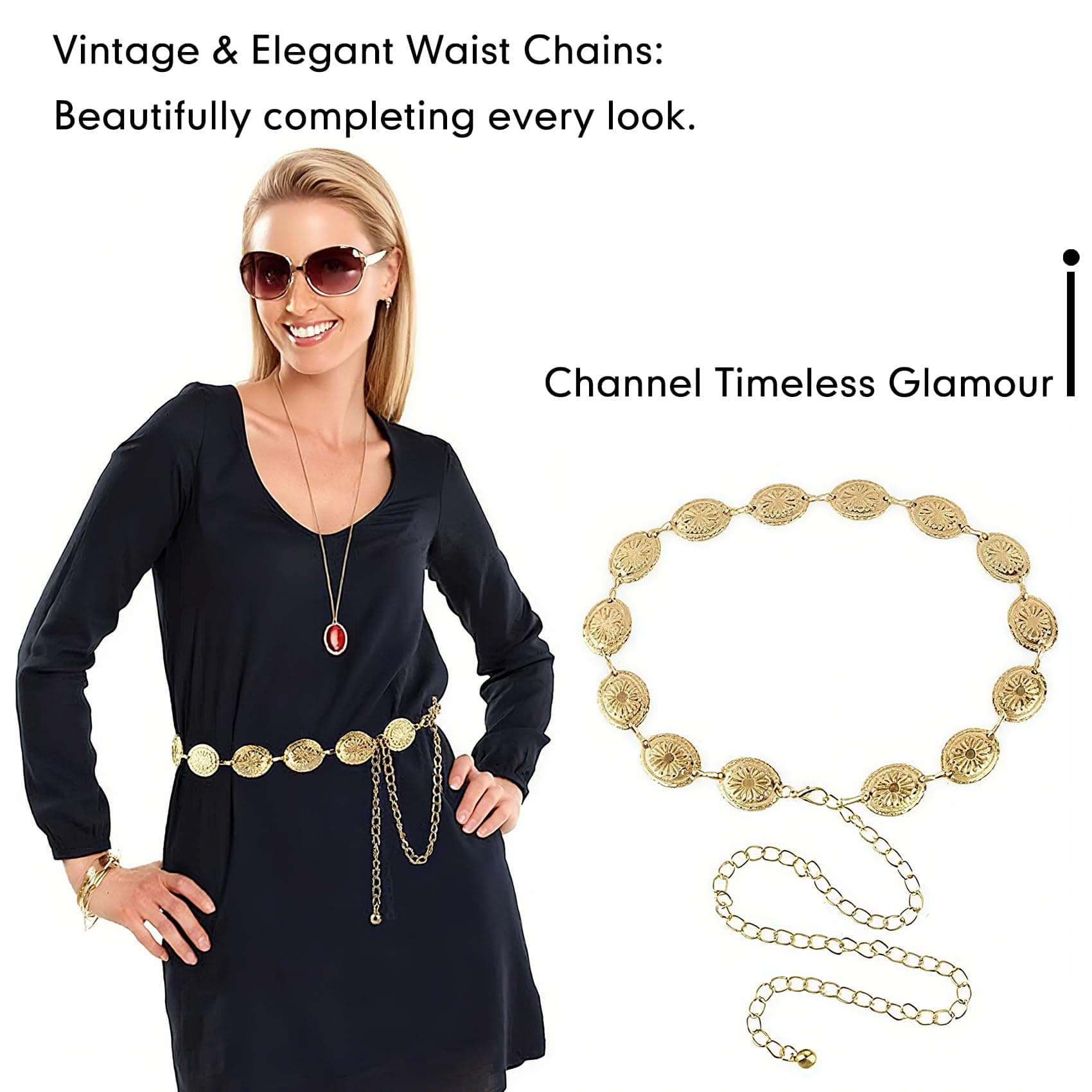 Western Metal Concho Belt,Cowgirl Concho Chain,Adjustable Waist Chain for Women,Suitable for Dresses,Jeans,Costumes thumbnail 6