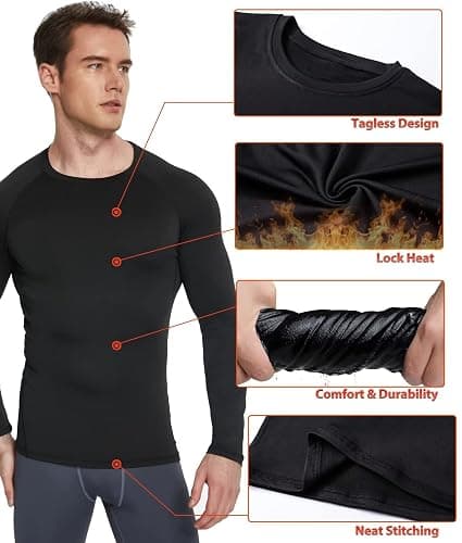 5 or 4 Pack Men's Thermal Compression Shirt Fleece Lined Long Sleeve Athletic Base Layer Cold Weather Gear Workout Top thumbnail 5