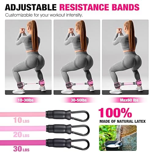 HOXWC Ankle Resistance Bands with Cuffs, Ankle Bands for Working Out, Ankle Resistance Band for Leg, Booty Workout Equipment for Kickbacks Hip Fitness Training, Exercise Bands for Butt Lift Women - 1-pink thumbnail 7