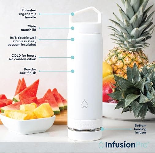 Infusion Pro Fruit Infuser Water Bottle - Vacuum Insulated (20 oz) Stainless Steel : Fruit Infusion Recipe eBook : Bottom Loading for More Flavor : Easy Cleaning : Great Gift thumbnail 5