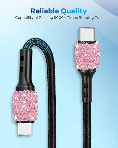 Bling USB C Car Charger, 48W PD QC Dual Port Fast Adapter with 3.2FT USB Type-C Charging Cable Compatible with iPhone 17 16 15 Pro Max iPad Samsung Galaxy Android(Pink) thumbnail 6