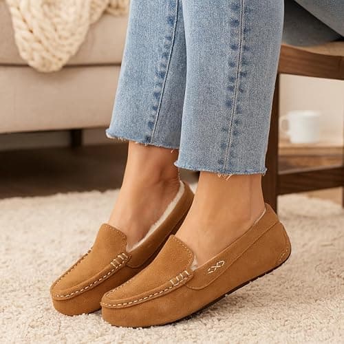 Project Cloud 100% Genuine Leather Slippers for Women - Fur Lined Outdoor Slippers for Women Footwear with Memory Foam - Stylish Womens Moccasin (Cathi) thumbnail 2