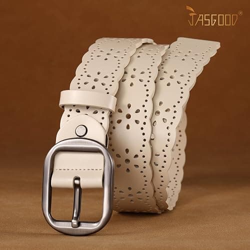 JASGOOD Women's Hollow Flower Genuine Leather Belt for Jeans Pants Wide Belt for Ladies thumbnail 6