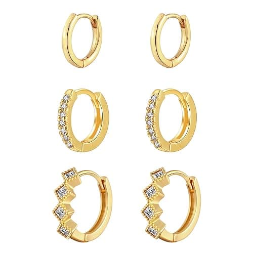 Rotnso Gold Hoop Earrings Set for Women Trendy, 14K Gold Plated Chunky Hypoallergenic Small Diamond Cartilage Hoops Cute Cubic Zirconia Dangle Stud Earrings Jewelry Gifts - Image 1