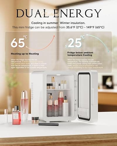 NISHCON Portable Mini Fridge for Skincare Beauty Cosmetic Makeup, 4-Liter Thermoelectric Cooling and Warming Skin Care Refrigerator With Mirrored Door and Dimmable LED Light, White thumbnail 3