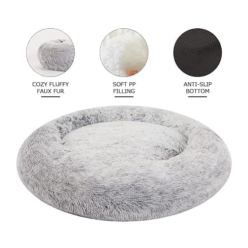 Bedfolks Calming Donut Dog Bed, 36 Inches Round Fluffy for Large Dogs, Anti-Anxiety Plush, Machine Washable (Dark Grey, Large) thumbnail 3