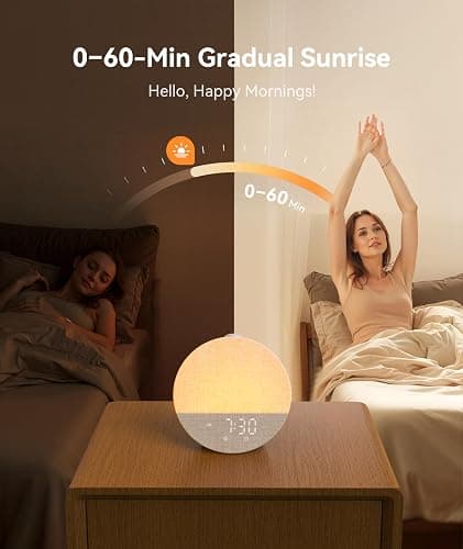 Dreamegg Sveglia Luminosa per Adulti e Bambini, Lampada da Comodino con Sveglia, 29 Tracce di Rumore Bianco, 0-20 Livelli di Luminosità, Modalità Preferiti, Funzione Snooze, per Camera da letto thumbnail 5