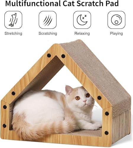 FUKUMARU Cat Scratcher House, Cozy Cardboard Design, Safe and Secure for Kittens, Eco-Friendly, 16.14 in Bevelled Surface, Maximum Load Capacity 22 Lbs thumbnail 3