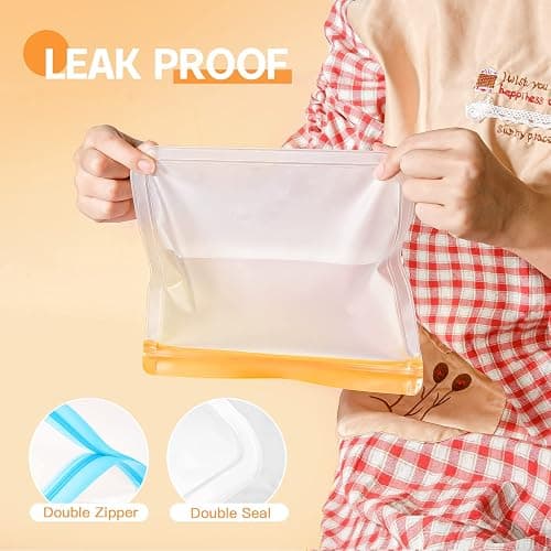 10 Pack Dishwasher Safe Reusable Bags, Leakproof Reusable Freezer Bags, BPA Free Food Storage Bags for Lunch Marinate Food Travel - 3 Gallon 3 Snack 4 Sandwich Bags thumbnail 5