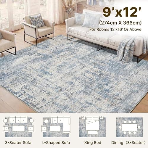 Syrlfar Area Rugs 9x12 Living Room Rug Washable No Slip Low Pile Soft Thickness Large Carpets Indoor Floor Covering for Bedroom Dining Modern Abstract Home Office Decor Blue thumbnail 5