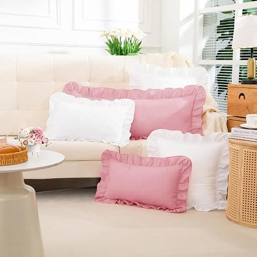 Yvrcen White Ruffle Lumbar Pillow Cover, 12x20 Inch | Ruffled Cushion Case, Decorative Farmhouse, For Couch Sofa Bed Living Room, Pack of 1 thumbnail 3