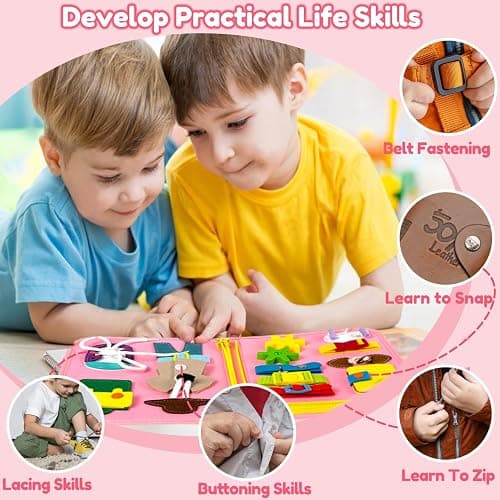 Qizfun Toddler Busy Board Montessori Toys – Sensory Busy Book, Educational Learning Travel Toy for Airplane & Car, Keeps Toddlers Engaged, Birthday Gifts for Toddler Girls thumbnail 6
