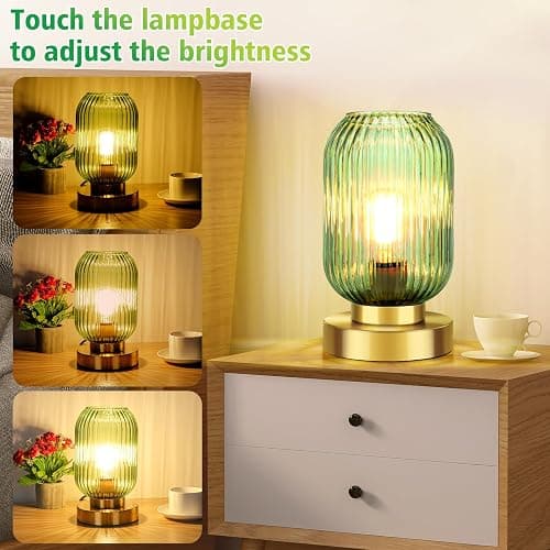 LEDIKON Mid Century Modern Table Lamp, Touch Control & 3 Way Dimmable, Green Glass, Small Gold, Vintage Bedside Lamp for Bedroom, Living Room,Office (Bulb Included) thumbnail 3