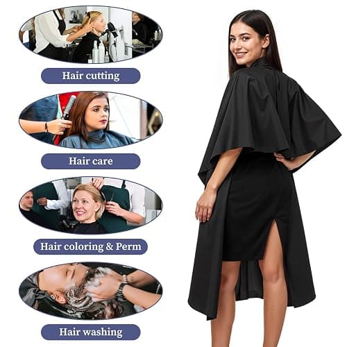 5 Pcs Hair Cape For Haircuts Waterproof Professional Hair Cutting Cape 59" X 47" Black Barber Capes With Adjustable Snap Closure Large Size Salon Capes Men Women Hairstylist Clients Coloring Styling thumbnail 3