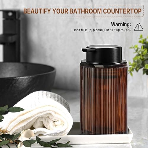KASUNTING Foaming Soap Dispenser, Amber Glass Foam Hand Soap Dispenser for Bathroom, 11 Fl Oz Ribbed Refillable Foaming Pump Bottle with Black Pump, Modern Dish Soap Foam Dispenser thumbnail 5
