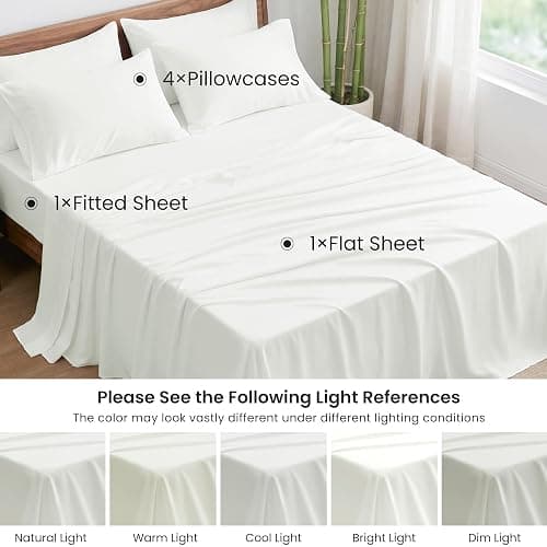 Love's cabin 6 Piece Queen Sheet Set, 100% Rayon Derived from Bamboo, Cooling & Breathable, Soft Silky Deep Pocket up to 16", Hotel Luxury Bedding for Hot Sleepers, White thumbnail 7