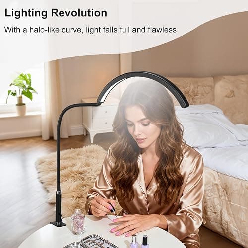 ZEKAHOV Professional Half Moon LED Desk Light for Nail Techs & Artists – Flexible Gooseneck Lamp with Clamp, 5 Color Modes & 5 Brightness Levels for Manicure, Tattoo, Beauty Work thumbnail 2