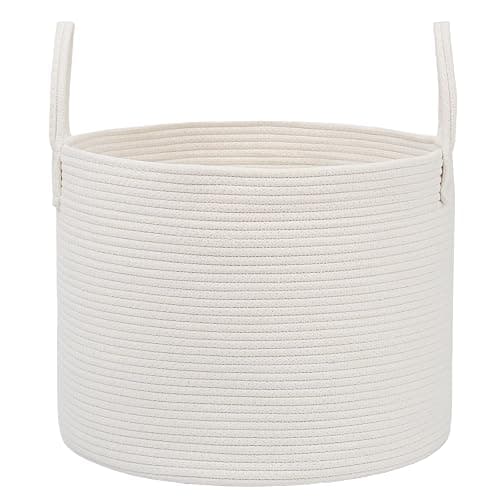 JMvicyroam Woven Blanket Basket,65L Large Rope Storage Bin with Handles, Organizer for Blankets Toys Book and Clothes, Laundry Basket for Living Room Bedroom Nursery,White - Image 1
