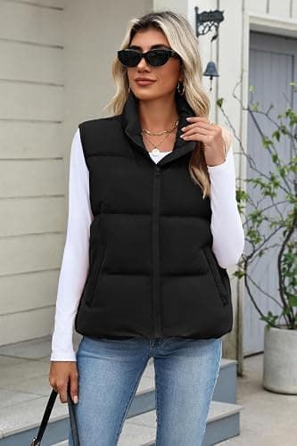 Zeagoo Women Puffer Vest Sleeveless Cropped Outerwear Warm Winter Lightweight Coat Stand Up Collar Down Jackets With Pockets thumbnail 2