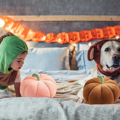 LTGB Pumpkin Throw Pillow, Halloween Stuffed Pumpkin Fluffy Plush Toys Soft Pumpkin Throw Pillow Gifts for Home Decoration Party Favors(Pink - 18 cm) thumbnail 4