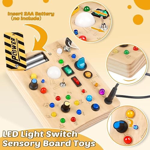 Joyreal Montessori Toddler Busy Board, 19 Led Wooden Sensory Board Educational Toy, Montessori Toys for 1-6 Year Old, Travel Toys Gifts for Toddlers Boys and Girls thumbnail 6