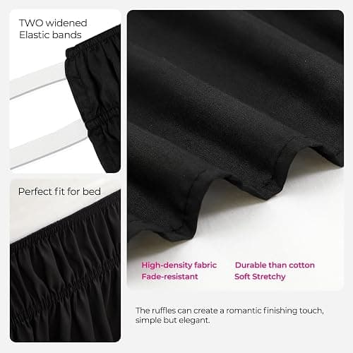RIMELA Black Bed Skirt Twin 32 Inch Drop Silky Luxurious Fabric, Wrinkle and Fade Resistant with Adjustable Elastic Belt Easy to Install Machine Washable Dust Ruffles Bedskirt for Matress Box Spring thumbnail 5