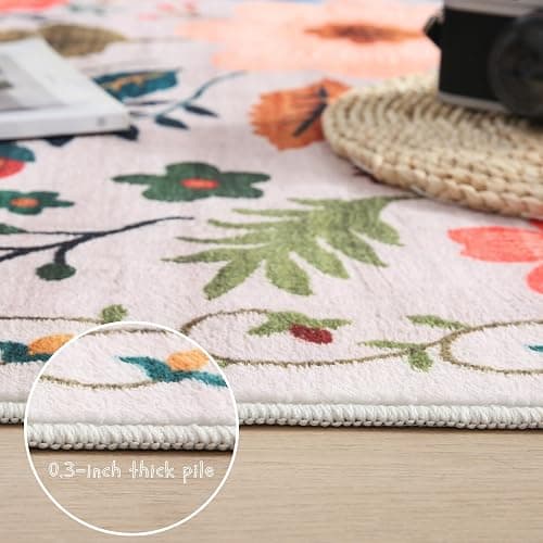 Rugcomf Area Rugs 9x12 Living Room Clearance Washable Boho Rug Non Slip Floral Vintage Low Pile Large Rug for Living Room, Bedroom, Farmhouse, Dining Room, Kids Playroom(Beige) thumbnail 9