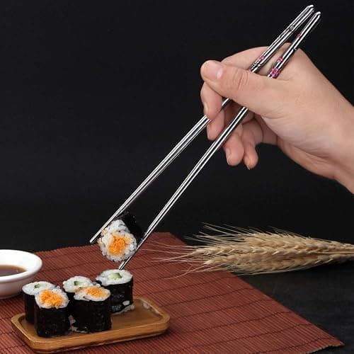HuaLan Stainless Steel Chopsticks, Metal Chopsticks, Reusable Non-slip Design Chop Sticks, 5 Pairs Gift Set,Plum Pattern Design thumbnail 2