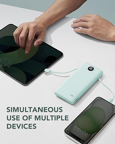 VRURC Portable Charger Built-in Cables and AC Wall Plug, USB C Power Bank 10000mAh, Travel Battery Portable Phone Charger Compact Lightweight External Battery Pack for Smart Phones, Tablets etc-Green thumbnail 6